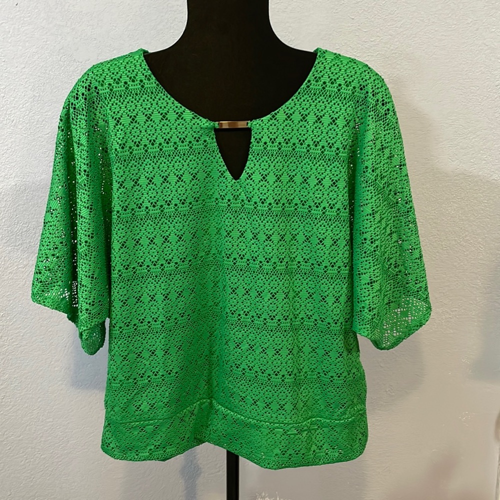 JM Collection Green Emerald Lace Pattern Blouse Size Large